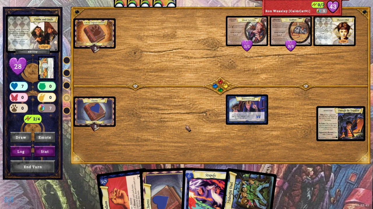 A PvP match with Creatures, Lessons and an Adventure in play