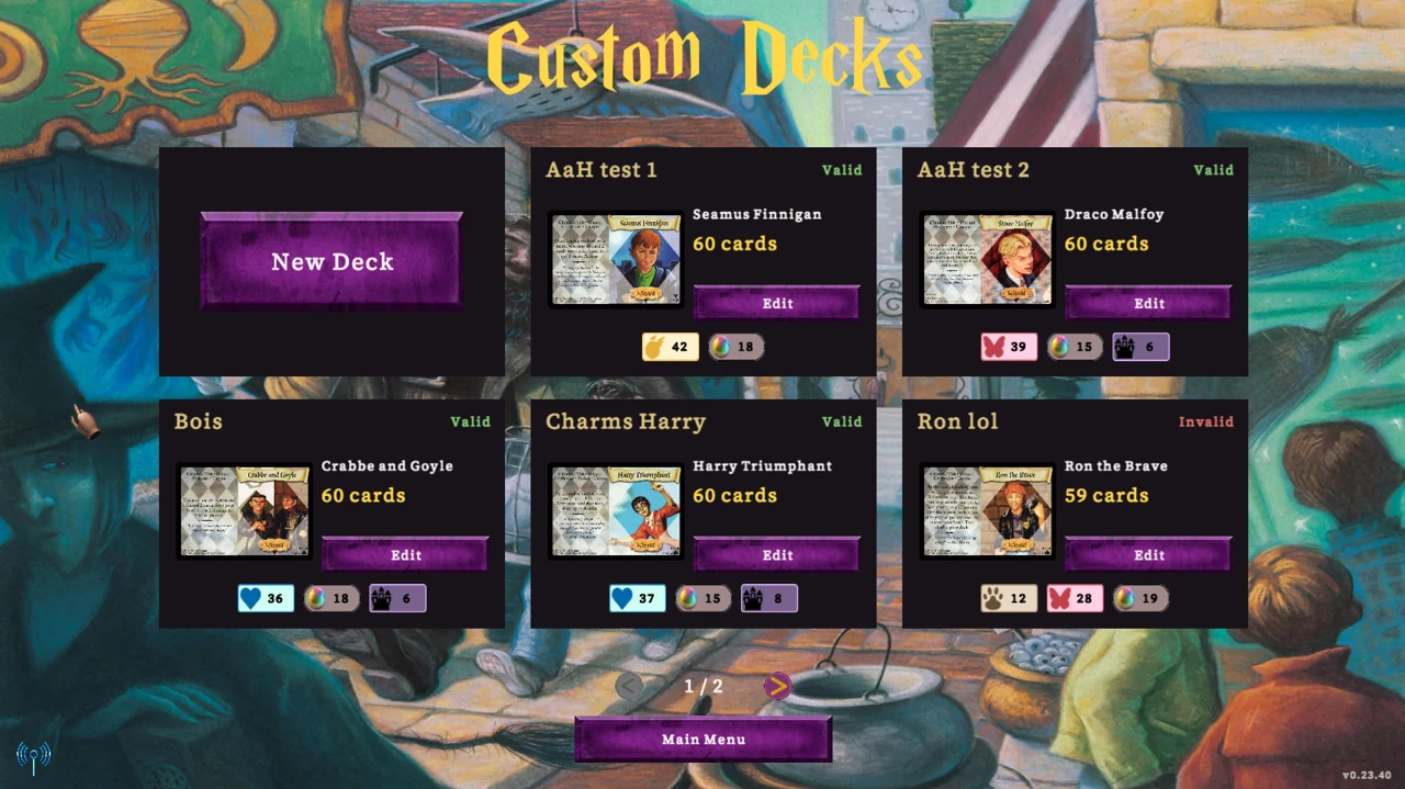 Custom decks with starting Characters, card counts and deck validation