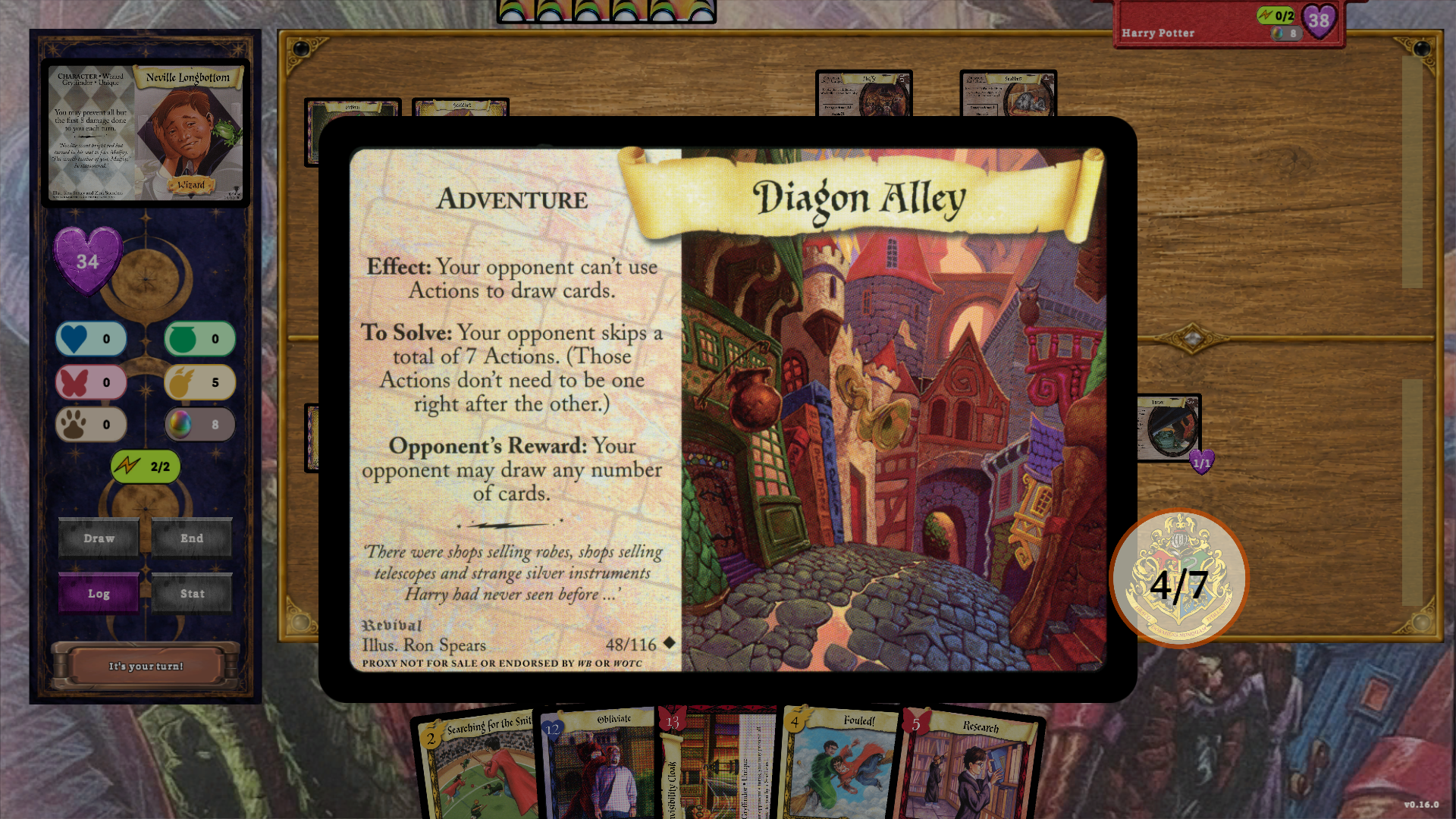 Diagon Alley card enlarged over a match in progress