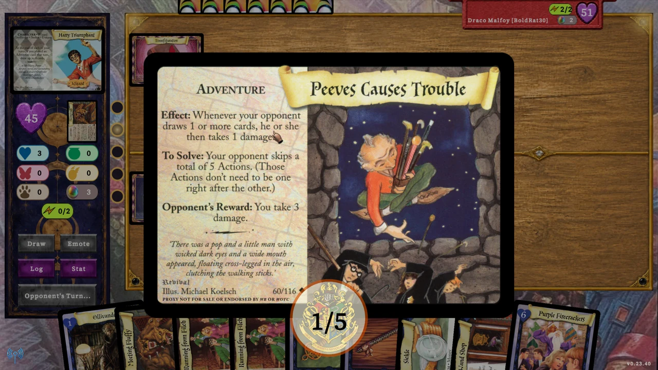 Peeves Causes Trouble enlarged over the match table